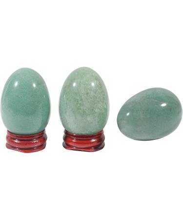 Ladeukoi Stone Egg Figurines - Polished Green Aventurine Healing Crystal Easter Eggs with Wooden Stand | 45mm Tall | International Shipping Available - Buy Online on GoSupps.com