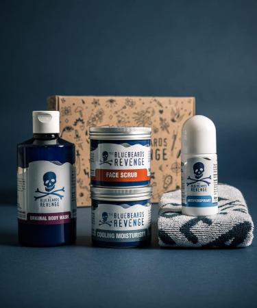 The Bluebeards Revenge Daily Essentials Set Men s 5 piece gift set Original Body Wash Face Scrub Cooling Moisturiser Roll-On Antiperspirant & Flannel - Buy Online on GoSupps.com
