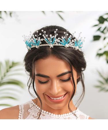 IYOU Crystal Princess Wedding Headband Blue Rhinestone Hair Bands Sparkly Birthday Communion Hair Accessories for Flower Girls - Buy Online on GoSupps.com