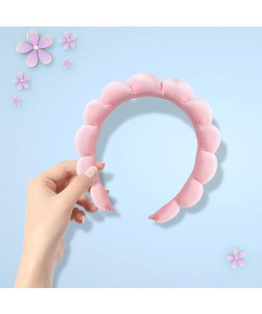 Puffy Makeup Headband - Spa Headbands Wristband Sets for Women Sponge & Terry Towel Cloth Fabric Cute Skincare Headband for Face Washing (Pink) - Buy Online on GoSupps.com