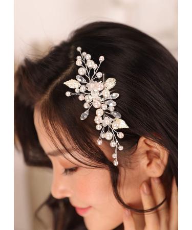 Kercisbeauty Pearl and White Flower Hair Comb for Women and Girls Wedding Bridal Hair Jewelry Side Hairpiece Cute Hair Accessories for Brides Bridesmaid Flower Girls Bridal Shower Hair Jewelry
