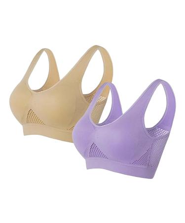 Top Women's Sports Bras Comfort Bras for Women Seamless Wireless Sleep Yoga Bras with Removable Pads Small Bustier Purple XXL