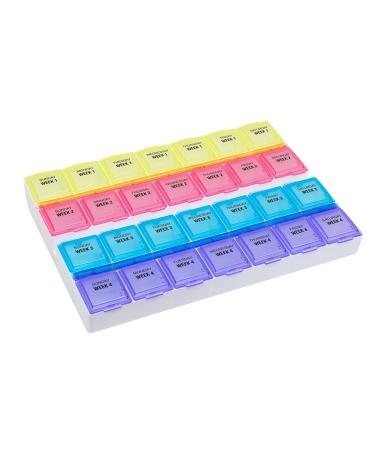 EZY DOSE Monthly (28-Day) Pill Case Medicine Planner Vitamin Organizer Box Large Compartments Convenient and Easy to Use Colored Lids BPA Free