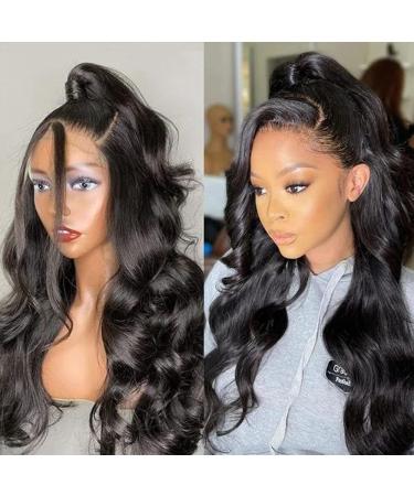 360 Body Wave Full Lace Frontal Wigs Human Hair 180 Density HD Transparent Body Wave Wigs Pre Plucked with Baby Hair Brazilian Virgin Lace Front Human Hair Wigs for Black Women Natural Color(16 inch) 16 Inch Black