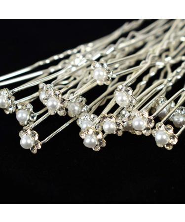 AKOAK Bride Diamond Pearl Flower Tiara 40 Pcs Wedding Bridesmaid Hair Pins - Elegant Women's Hair Jewelry - Buy Online on GoSupps.com