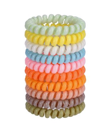 Jesslab Spiral Hair tie 10 pc traceless telephone cable hair tie plastic coil hair tube ponytail holder no-damage hair accessories for girls women women color sorted (#4)