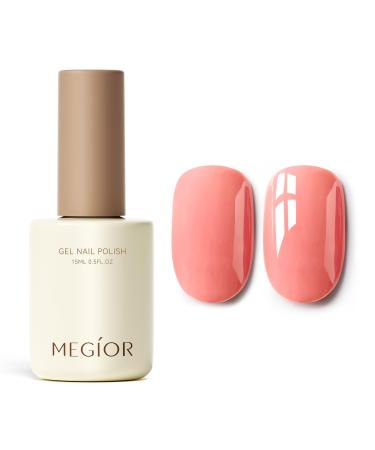MEGIOR Pink Gel Nail Polish 15ml Coral Pink Gel Polish High Gloss Soak Off UV LED Nail Gel Polish for Nail Art Manicure Salon DIY Home Gift for Girls Pink Ambition