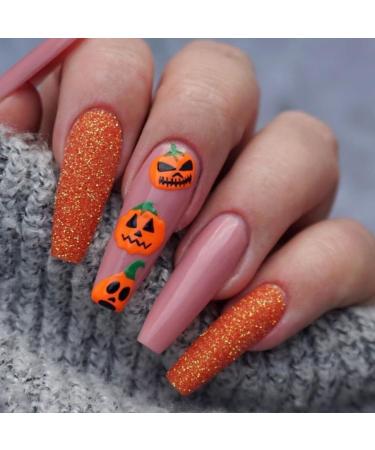 Halloween Press on Nails Medium Length Fake Nails Acrylic Nails Pumpkin Black Flame Cross Head Design Nails Fake Nails Glue for Women and Girls The Most Fashionable Nail Decoration - Buy Online on GoSupps.com