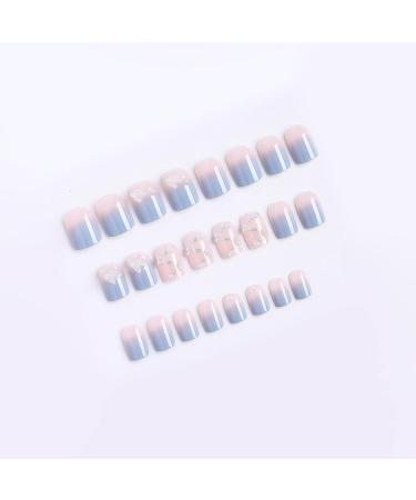 Nude Blue Butterfly Press on Nails with White Pearl Rhinestones - Glossy Full Cover Stick on False Nails for Women - Buy Online on GoSupps.com