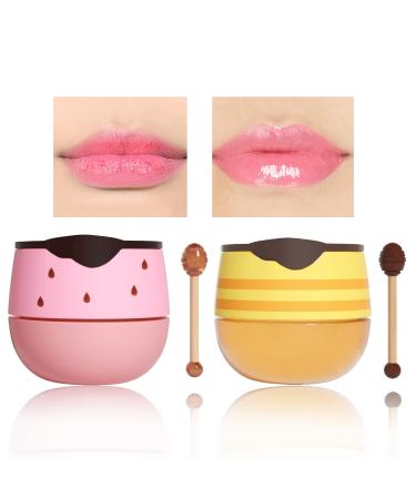 Lip Masks Strawberry Bee Balm Lip Mask Set Moisturizing Lip Care With Natural Oils For 24h Moisture Care Lighten Dark Lip Color Reduce Lip Lines&Wrinkle Lip Repair Protection(2PC)