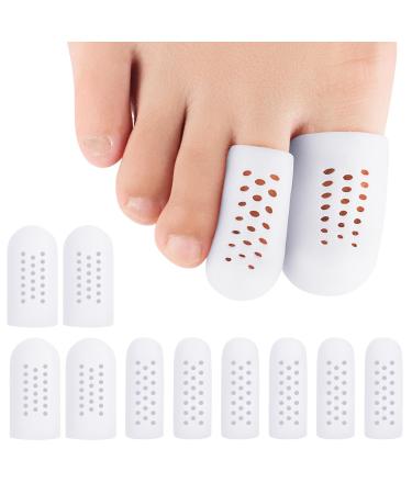 10 Pack Toe Caps and Toe Protectors for Women & Men Silicone Toe Covers Cushions for Pain Relief Toe Bandages and Sleeves for Ingrown Toenails Corns Calluses Blisters(4L +6 S) (White)