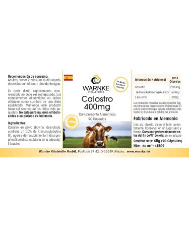 Colostrum 400mg - 90 capsules - Rich in animated acids and immoglobin | Warnke Vitalstoffe - Quality from German pharmacies - Buy Online on GoSupps.com