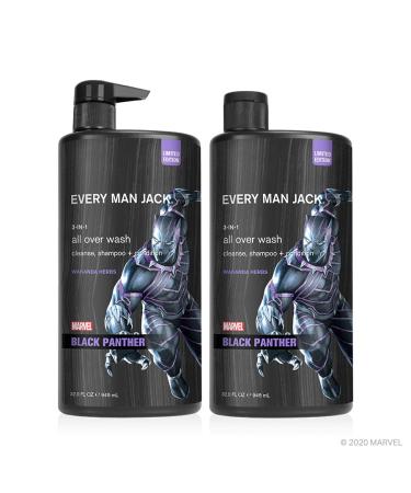 Every Man Jack All Over Wash - Marvel Black Panther | 32-ounce Twin Pack - 2 Bottles Included | Naturally Derived, Parabens-free, Pthalate-free, Dye-free, and Certified Cruelty Free Wakanda Herb