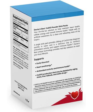 Doctor's Best High Absorption CoQ10 Powder - 200mg Tropical Fruit, 30 Stick Packs - Premium Antioxidant Support - Buy Online on GoSupps.com