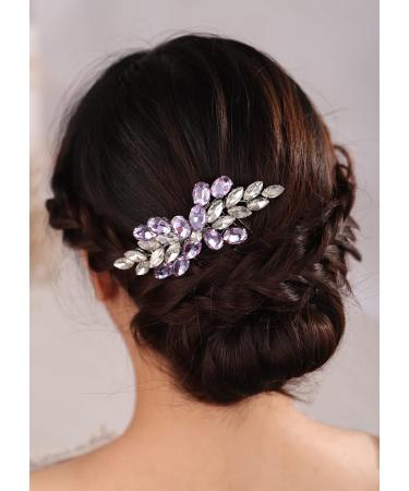 Deniferymakeup Bride Wedding Hair Comb Rhinestone Hair Piece Silver Rhinestone Headpiece Bridal Hair Accessories for Women and Girls (Purple)