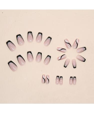 Groovy Nights Silver Glitter Swirl Long Coffin Fake Nails with Glue - 24PCS Set - Buy Online on GoSupps.com
