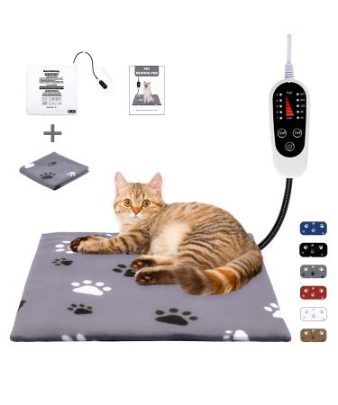 Rest-Eazzzy Pet Heating Pad Indoor, Dog Heating Pad Mat with Removable Cover, 5 Level Timer 5 Level Temperature, Electric Pet Warming Mat for Cat Dog Automatic Power-Off heat pad paw-grey