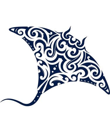 Lasting 1-2 Weeks Tattoo Design Juice Ink Temporary Tattoo Semi Permanent for Adults Woman Manta Ray Shape with Polynesian Style Navy Blue that Look Real Men Women Chest Neck Arm (4 Sheets)