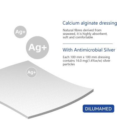 DILUMAMED Silver Calcium Alginate Wound Dressing 4x4 (Pack of 12) - High Absorption Bandage for Bed Sores, Pressure Sores, Leg Ulcers, Diabetic Foot Wound Care - Buy Online on GoSupps.com