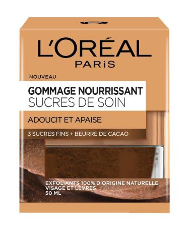 L’Oréal Paris – Nourishing Scrub for Face & Lips - Exfoliating, Softening & Soothing - With 3 Fine Sugars & Cocoa Butter - All Skin Types - Treatment Sugars - 50 ml