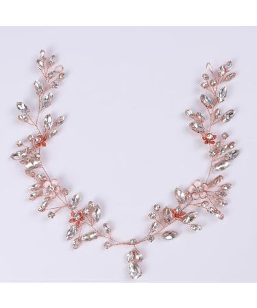 BERYUAN Women Girls Flower Crystal Rhinestone Hair Vine Rose Gold Wedding Headpiece Teardrop Crystal Rhinestone Bridal Headpiece Handmade Wedding Hairpiece for Women Girls (ROSE GOLD)