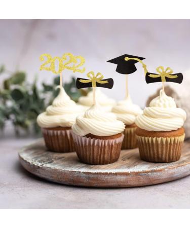 12Pcs Graduation Cake Inserts Grad Cupcake Toppers black decor 2022 graduation cupcake topper Congrats Dessert Picks graduation cupcake Toppers Wood toothpick Birthday Cake - Buy Online on GoSupps.com
