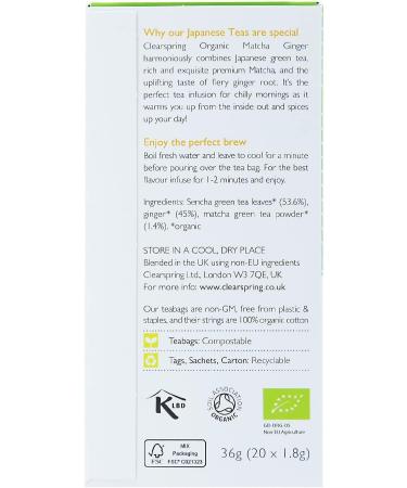 Clearspring Organic Japanese Matcha Ginger - 20 Tea Sachets - Buy Online on GoSupps.com
