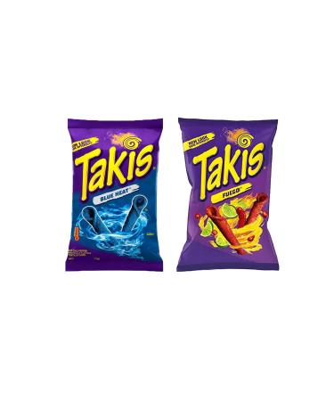 Fisher's Takis Fuego Tortilla Chips Hot Chili and Lime + Blue Heat | 1 Pack of Each Variety | 113 g Per Pack Takis