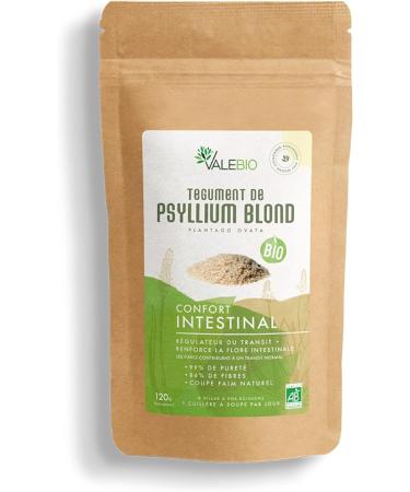 Tegument De Psyllium Blond Bio Poudre | R gulateur naturel du transit intestinal riche en fibre & coupe-faim | 120g | Valebio