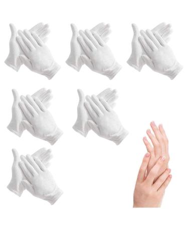 6 Pairs 100% Cotton Moisturizing Gloves Over Night Bedtime White Cotton | Cosmetic Inspection Premium Cloth Quality | Eczema Dry Sensitive Irritated Skin Spa Therapy Secure Wristband | One Size Gloves-6p