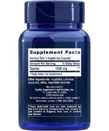 Life Extension Taurine 1000mg 90 Vegetarian Capsules - Cardiovascular Support and Wellness - Buy Online on GoSupps.com