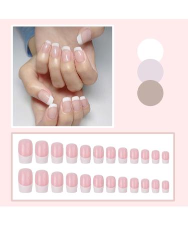 French False Nails 48Pcs Short Nude Full Cover Press on Nails with Jelly Glue - Pink | Nail Art DIY Kit for Women and Girls - Buy Online on GoSupps.com