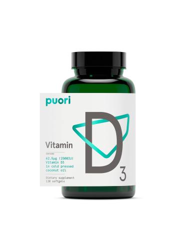 Puori Vitamin D3 Softgels, 2500 IU (62.5 mcg) - Fast Absorbing Vitamin D3 Supplements for Immune System Support, Bone Health & Density and Healthy Muscle Functions - Non-GMO & Gluten-Free - 120 Count 120 Count (Pack of 1)