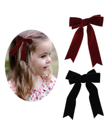 Bowknot Hair Clips - Red & Black Loop Clips | Large 14cm Clips with Satin Tape for Women & Girls - 2 Pieces - Buy Online on GoSupps.com