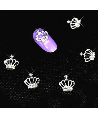 JERCLITY 100pcs 3D Silver Crown Nail Charms Studs Set with Clear Crystals - Manicure Jewelry for Women and Girls - Buy Online on GoSupps.com