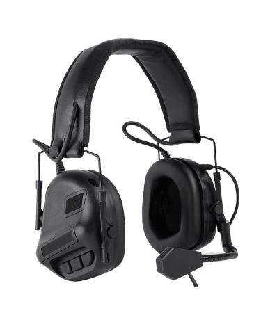 ATAIRSOFT Tactical Headset Wargame Hunting Headphone for Military Radio Walkie Talkie Without Noise Cancellation Function Black
