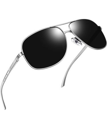 Joopin Polarised Sunglasses Mens UV Protection Al-Mg Metal Frame Double Bridge Aviation Sunglasses for Men Women Sun Glasses for Driving A05-silver Frame Black Lens