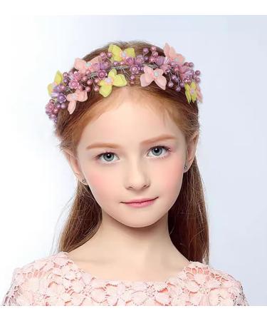 IYOU Princess Wedding Headband Purple Butterfly Hair Bands Pearl Communion Bridal Hair Accessories for Girls - Buy Online on GoSupps.com