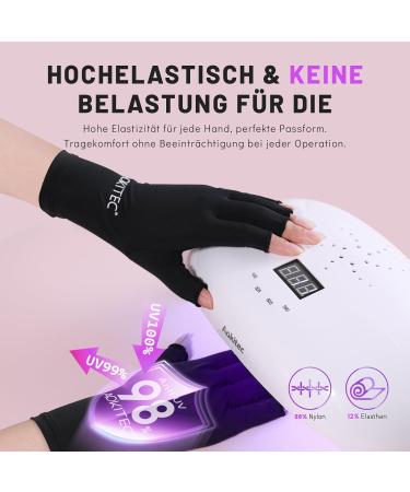 AOKITEC UV Gloves for Nails - UPF 50+ Fingerless UV Protection for Manicure & Nail Art Anti-UV Black Gloves for Skin Care & Nail Polish - Buy Online on GoSupps.com