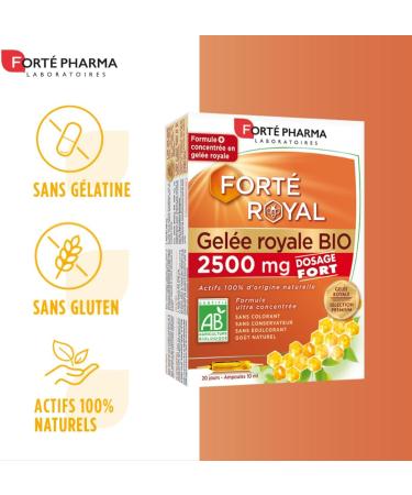 Fort Pharma - Gel e Royale Bio 2500 mg | Compl ment Alimentaire Immunit et D fenses - ultra concentr e Miel | Fatigue Syst me immunitaire | 20 ampoules - Buy Online on GoSupps.com