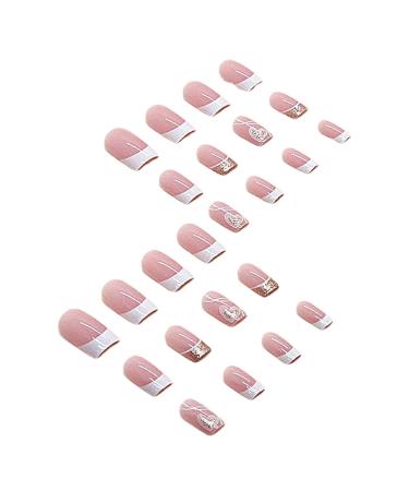 press-on nails French square fake nails short press-on nails reusable short nails press-on cute nails set for women DIY family party date wedding manicure tips