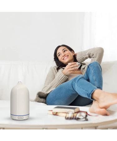 TiffBox Ceramic Essential Oil Diffuser - Handcrafted Ultrasonic Cool Mist Humidifier for Aromatherapy with 7 Color LED - Waterless Auto Shut-Off - Perfect for Home, Office, and Yoga - White - Buy Online on GoSupps.com