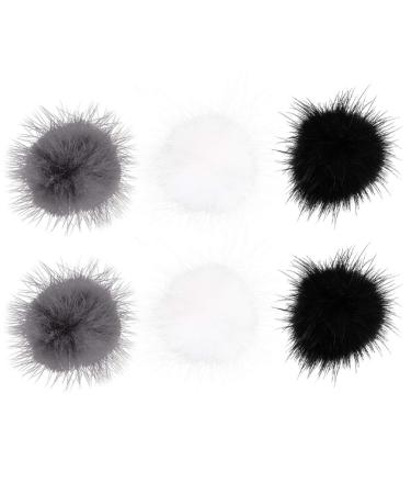 Lurrose mini pompom 6Pcs faux pompom with nail art sticker diy pompons 3d nail art decoration for knitting hat shoes bag (black gray) fluffy pompons