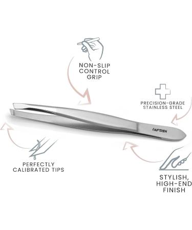 Wide Grip Slant Tweezers - German Stainless Steel - Hand-Filed Slanted Tips for Ultra-Precision - Tweezers for Eyebrows and Nose/Ear/Facial Hair - Professional Grade (Silver) - Buy Online on GoSupps.com