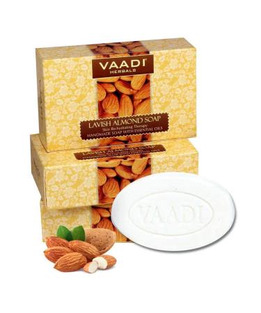 Vaadi Herbals Almond Oil Bar Soap with Honey and Aloe Vera Extracts - Handmade Herbal Soap with 100% Pure Essential Oils - ALL Natural - Each 2.65 Oz - Pack of 3 (8 Oz)