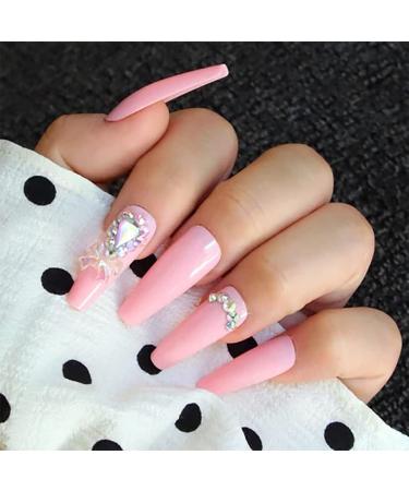 Vatocu Shiny Pink Artificial Nails - Long Press-On Acrylic Nails for Women & Girls | 24-Piece Set - Buy Online on GoSupps.com