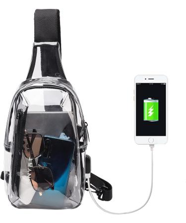 TINYAT Clear Sling Bag with USB Charging | Stadium Approved Transparent Chest Bag for Women Men - Buy Online on GoSupps.com