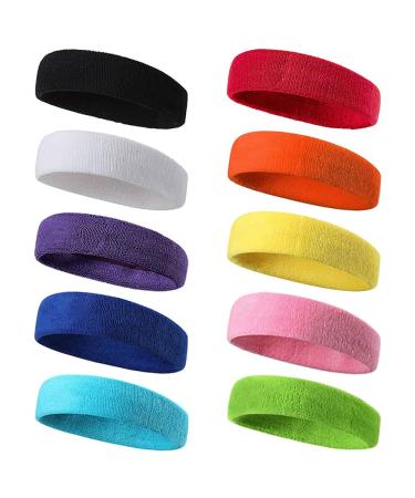 Pack of 10 headbands for men and women sports sweatband forehead elastic hair band made of cotton