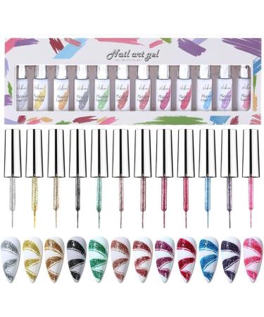 Gel Liner Nail Polish 12 Colors Kit for Hook Painting Shiny Varnish Platinum NAI Art for Christmas - (Color: 1-12) - Buy Online on GoSupps.com