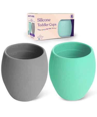 Sperric Silicone Mini Cups For Toddlers Baby Drinking Training Cup (2 Pack) 4.5 OZ (Light Blue/Cool Gray)